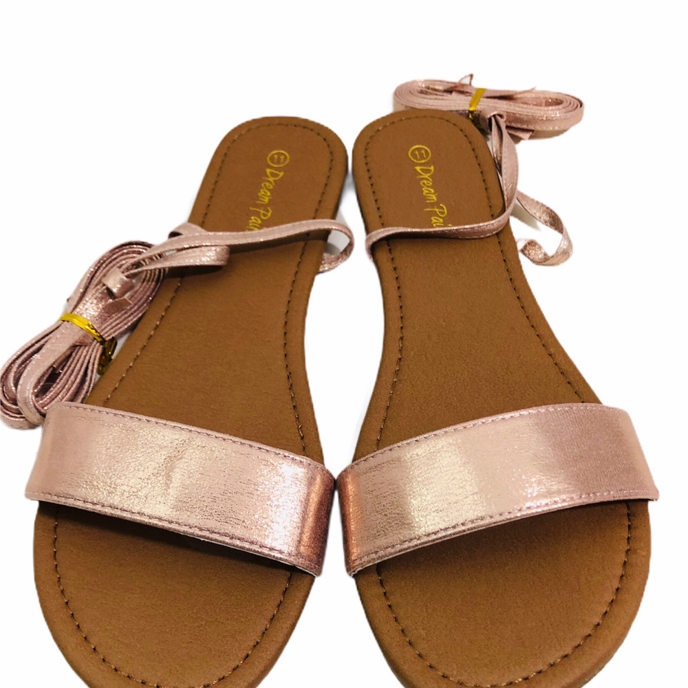 Dream Paris lace up flat sandals rose color - Picture 2 of 7